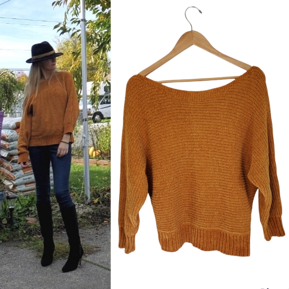Forever 21 Golden/ Orange Chenille Crewneck Sweater Small Like New!